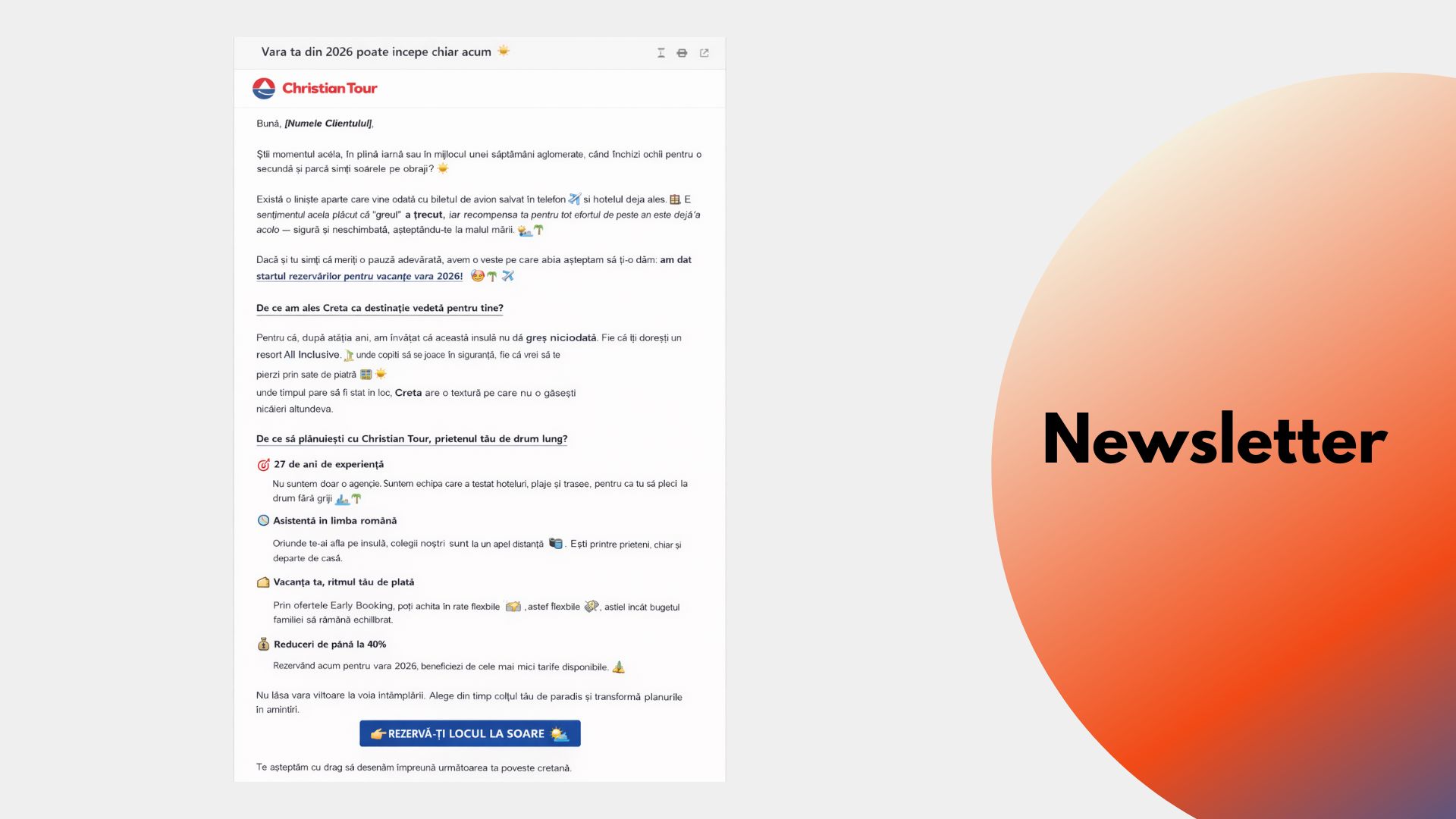Email newsletter design for Christian Tour