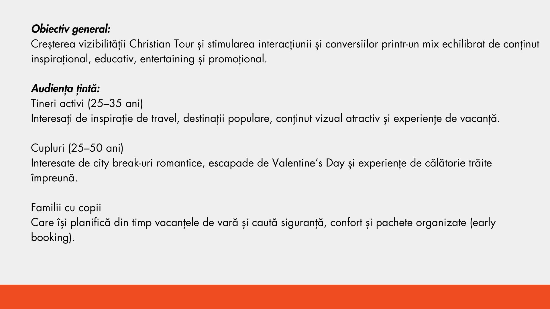 Editorial plan — objectives, target audience segments